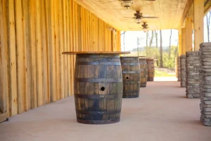 Covered Patio area complete with bourbon barrels