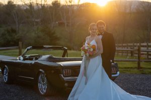 Golden hour photo of bride and groom